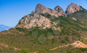 Summer mountain landscape of Piana region, South Corsica, France