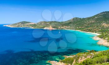 Summer landscape of Corsica island. Small azure bay of Piana region, France