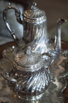 Vintage luxury silver dishware, tea set