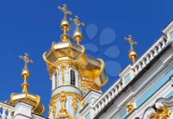 Golden domes of the Orthodox Church. The Catherine Palace, Tsarskoye Selo, St.Petersburg