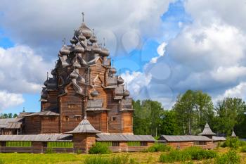 Russian wooden Church of the Intercession. St. Petersburg, Russia