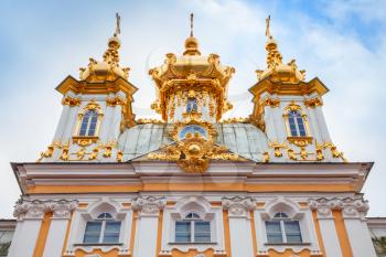 St. Petersburg, Russia - November 9, 2014: Church of Saints Peter and Paul in Peterhof, facade, St. Petersburg, Russia. It was build in 1747-1751 by Rastrelli architect