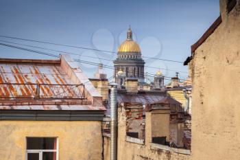 Saint-Petersburg, Russia. Cityscape of old central city part with St. Isaac cathedral dome