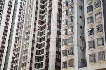 Modern urban architecture abstract background, block of flats walls. Hong Kong city
