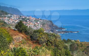 Seixal seaside village landscape, northern coast of Madeira island, Portugal
