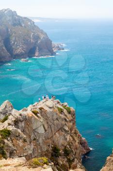Coastal rocks of Cabo da Roca, Westernmost point Portugal and Europe. Popular natural landmark