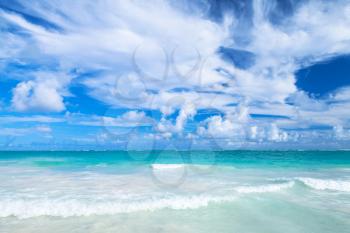 Empty coastal Caribbean seascape. Atlantic ocean coast, Hispaniola island, Dominican republic. Bavaro beach