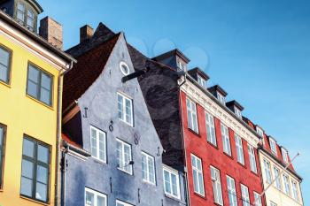 Colorful houses in a row, traditional architecture style of Copenhagen, Denmark