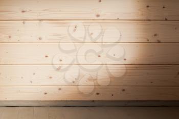 Wall with soft shadow. Empty wooden house interior, background photo
