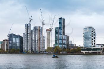 Cityscape of London, modern skyscrapers under construction 