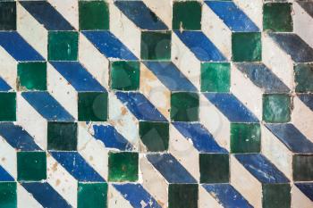 Ancient decorative mosaic pattern, geometric wall tiling decoration. Sintra, Portugal