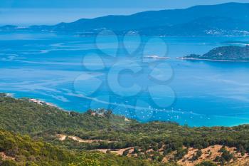 Summer coastal landscape of French island Corsica. Piana region