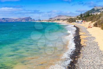 Vila Baleira beach. Coastal landscape of the island of Porto Santo in the Madeira archipelago