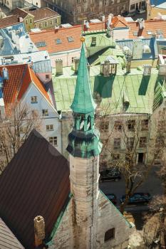 Aerial view on small bell tower of St.Olaf Church in Tallinn, Estonia