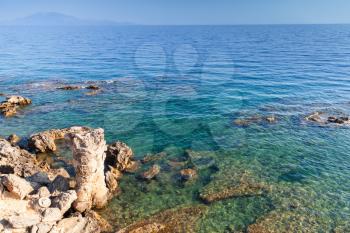 Rocks on coast of of Zakynthos, Greece. Popular touristic resort island for summer vacation