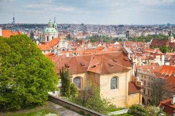 Old Prague roofs in sunny summer day