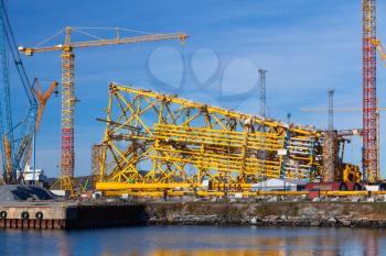 Huge oil production platform is under construction. Verdal, Norway