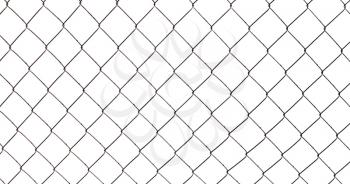 Chain-link fence isolated on white background, photo texture