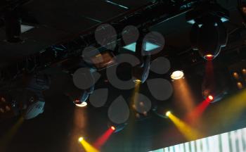 Colorful spot light projectors, modern stage illumination equipment