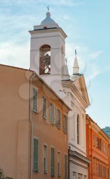 Architecture of Ajaccio city, the capital of Corsica island. Skyline with dome of Eglise St Erasme