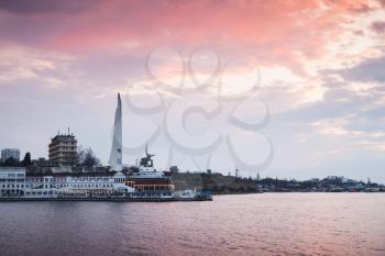 Coastal view of Sevastopol city in evening, Crimea