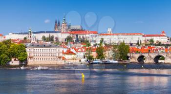 Prague old town panorama with St. Vitus Cathedral on horizon. Czech Republic landmarks