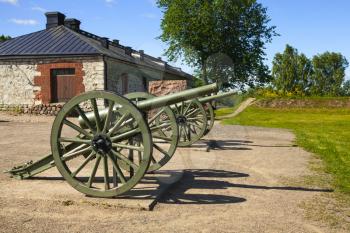 Old cannons of the First World War. Lappeenranta, Finland