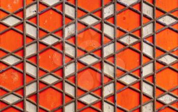 Geometric Arabic pattern, red wooden ceiling background texture 