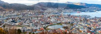 Bergen, Norway. Aerial view. Extra wide panoramic photo