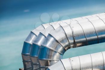 Industrial air pipeline made of shiny metal tubes