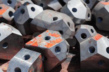 Industrial scaffolding steel connection parts with red rust