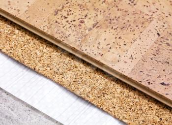 Laying technology of cork floor on concrete  base with layers of thermal insulation and soundproofing