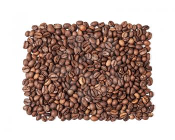 Rectangle of roasted coffee beans isolated on white background