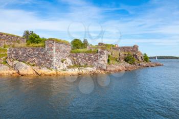 Helsinki, Finland. Exterior of Suomenlinna fortress. It is a World Heritage site and popular with tourists and locals