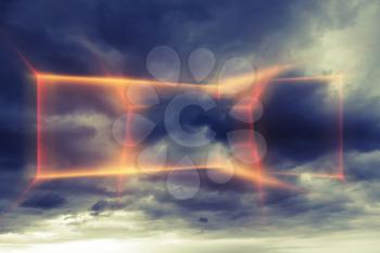 Background with dark stormy clouds and abstract digital lights pattern