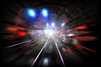 Illustration with subway tunnel with lights and motion blur