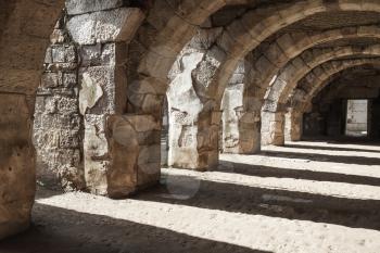 Empty stone arcade with columns. Ruins of Ancient city Smyrna. Izmir, Turkey