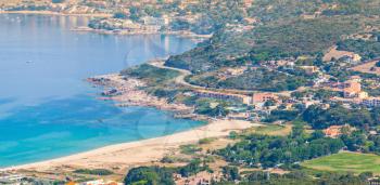 Summer coastal landscape of French island Corsica. Beach in Piana region, France
