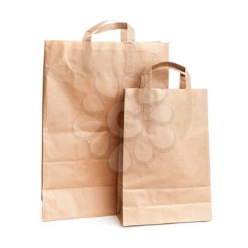 Two shopping paper bags isolated on white background