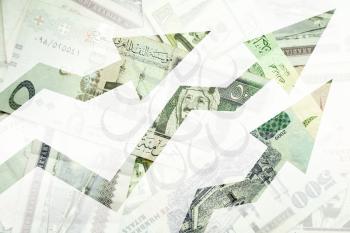 Saudi Arabia money background with growing trends arrows