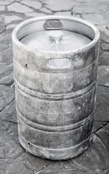 Used aluminum keg, small barrel commonly used to store, transport, and serve beer