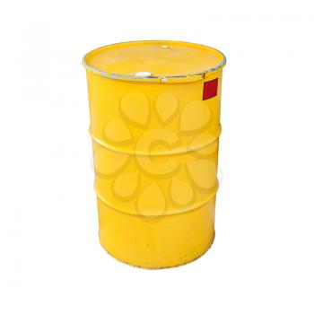 Yellow metal barrel isolated on white background