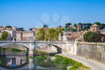 Classical Rome cityscape with Ponte Vittorio Emanuele II. It is a bridge in Rome constructed to designs of 1886 by the architect Ennio De Rossi