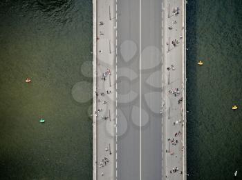 Top view at bridge on river