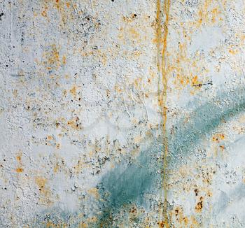 Rusted old light green painted metal wall background. Detailed photo texture