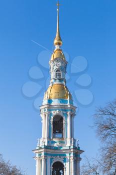 Bell tower of Naval Orthodox St. Nicholas Cathedral in St-Petersburg, Russia