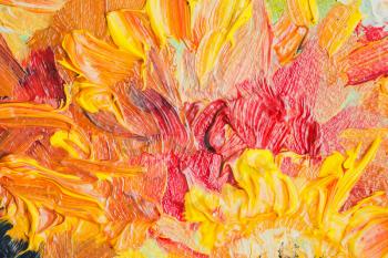 Oil painting close-up fragment, strokes of abstract colorful flowers