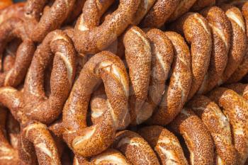 Simit is a circular bread, typically encrusted with sesame seeds. Traditional cuisines of the former Ottoman Empire and the Middle East