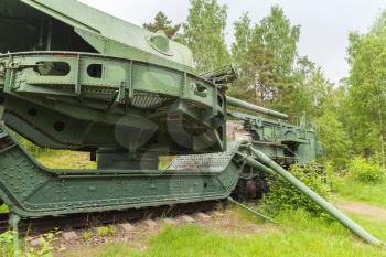 Soviet historical military monument in Krasnaya Gorka fort. TM-1-180 Railway Gun fragment