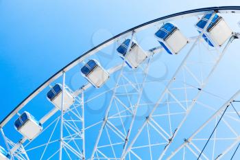 Fragment of white ferris wheel over blue sky background. Helsinki, Finland